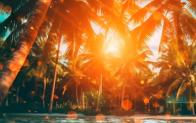 Palmbomen op het strand waar de zon op schijnt