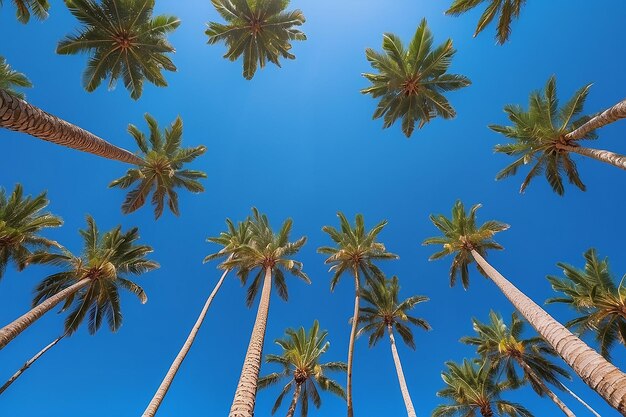 Foto palmbomen tegen de blauwe lucht