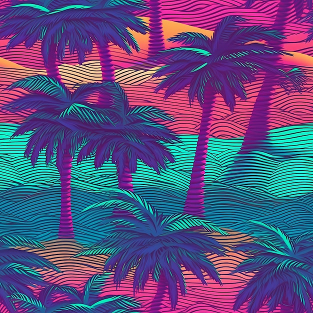 Palmbomen textuur kleurrijk cyaan en roze ontwerp chill vibes vaporwave ontwerp
