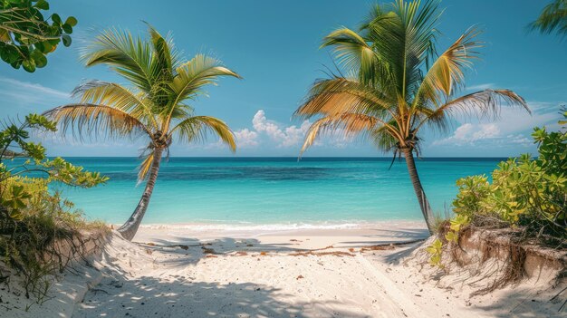 Palmbomen zwaaien op een tropisch zomerstrand