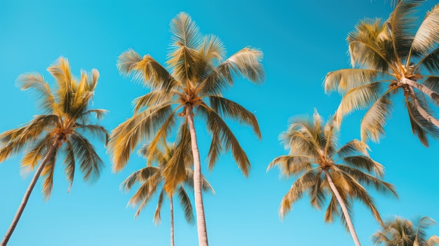 Palmboom onderaan met blauwe hemel
