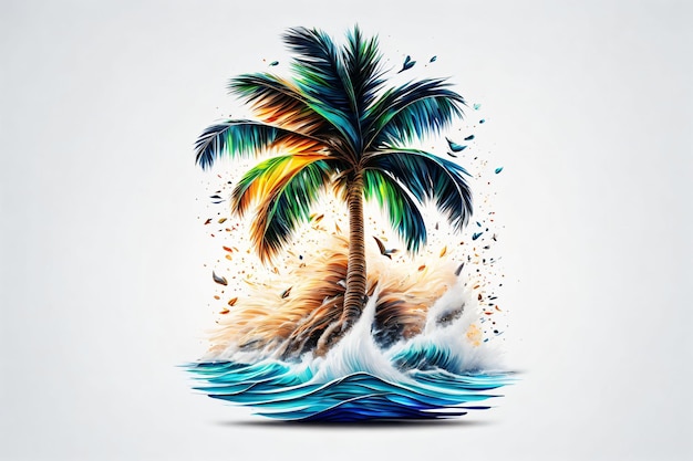 Palmboom op zeekunst voor t-shirtontwerp