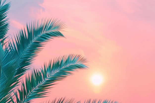 palmen op de roze achtergrond van de hemel bij zonsondergang