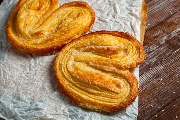 Palmier biscuits cookies also called palm leaves elephant ears or french hearts