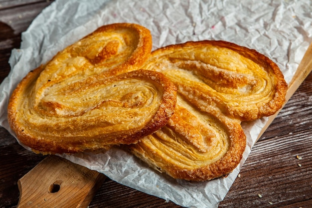 Palmier biscuits cookies also called palm leaves elephant ears or french hearts