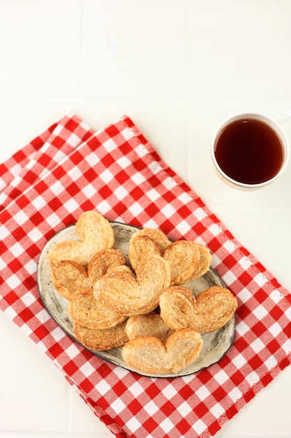 Palmier Flaky Puff pastry with Heart Shape Coating with Sugar Sprinkle