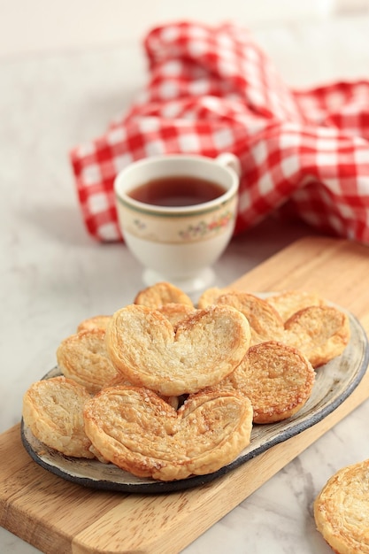 Palmiers Puff Pastry Served with A Cup of Tea