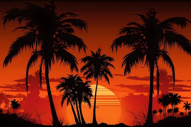 Palms sihouettes on the fantastic sunset