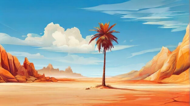 Foto un albero di palma nell'illustrazione del deserto