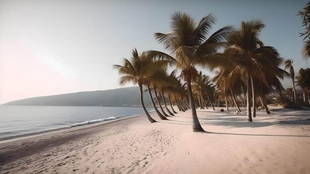 Palmy Trees Grace a Stunning Sandy Beach Creating an Idyllic Setting Bathed in Sunshine