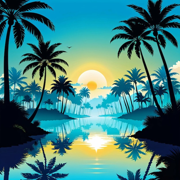 Palmzondag vector zomerlandschap met silhouetten van palmbomen