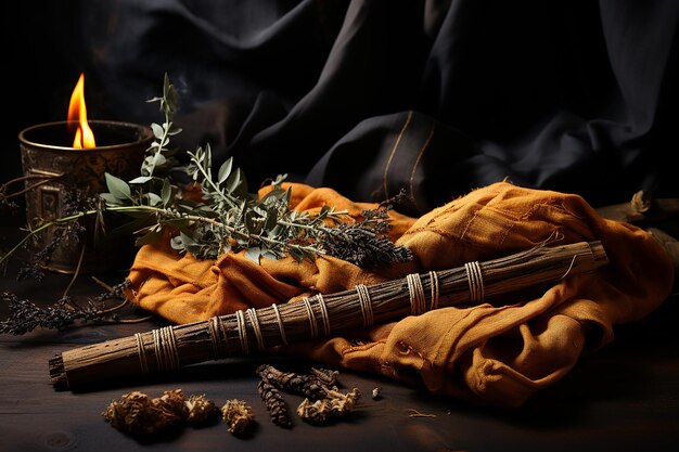 Photo palo santo on gray textile