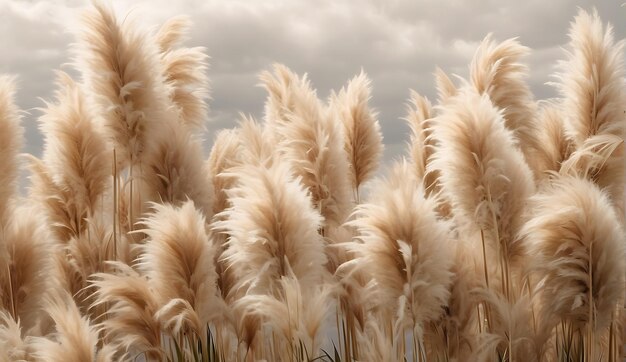 Pampas grass on blue sky background soft focus toned