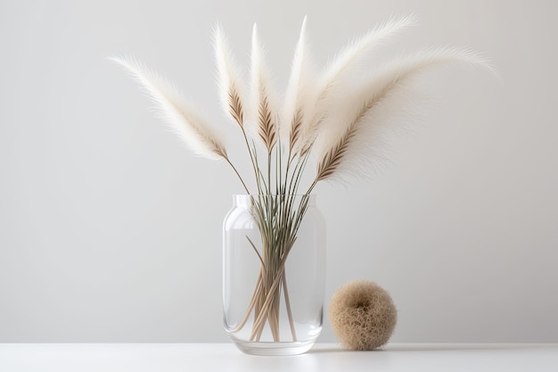 Pampas grass in a glass vase isolated on white