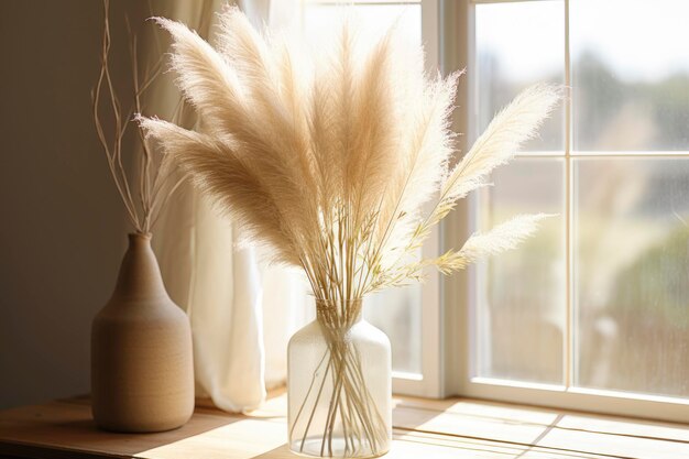 Pampas grass Reed Plume Stem Dried Pampas Grass Decorative Feather Flower Arrangement for Home