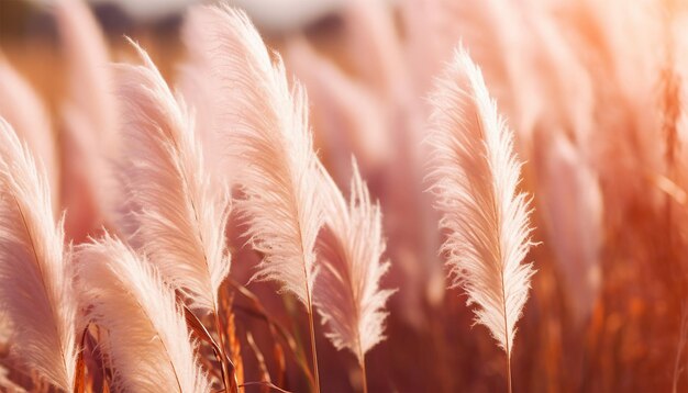 Pampas grass in the sky Abstract natural background of soft plants Cortaderia selloana moving