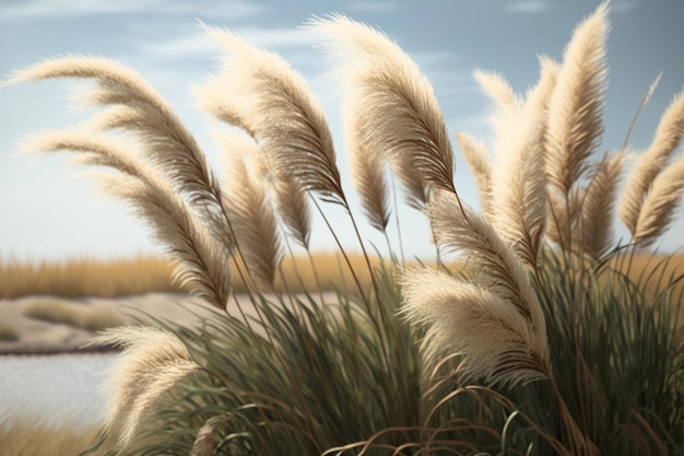 Pampas grass in the wind