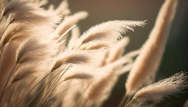 Pampasgras, zachte planten Cortaderia selloana die in de wind generatieve ai bewegen