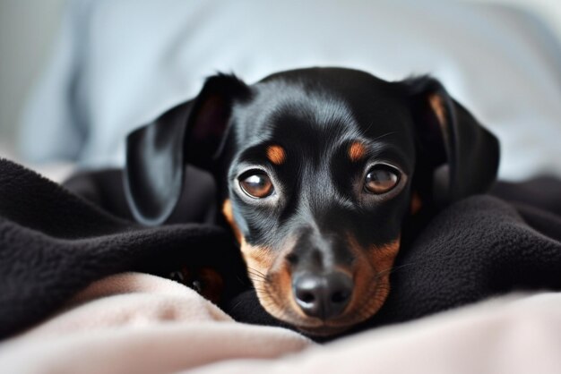 Photo pamper dog in bed generative ai