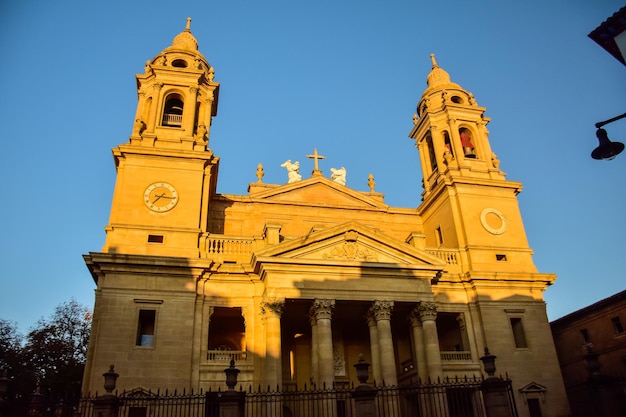 Pamplona Spain 2019년 10월 5일 Catedral de Santa Maria la Real 15세기 고딕 교회 1783년 Ventura Rodriguez가 디자인한 신고전주의 양식의 외관