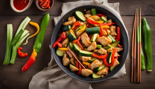 a pan of chicken peppers and peppers with a pepper