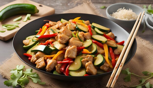 Photo a pan of chicken with rice and vegetables and rice