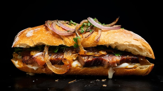 Foto pan con lechn sandwich di maiale arrosto cubano classico con mojo e cipolle