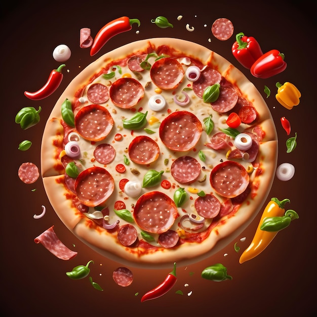 Photo a pan of delicious pepperoni pizza and its ingredients