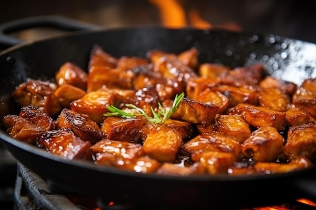 테이블 위 에 고기 와 채소 로 가득 차 있는 <unk> 은 향기 있는  ⁇ 긴 고기 를  ⁇ 는 <unk> 이다.
