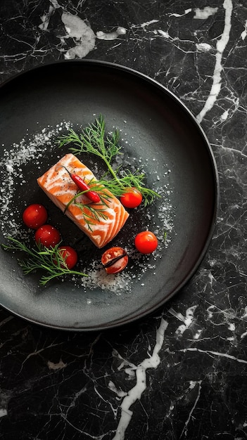 Photo a pan of fish with a piece of salmon on it