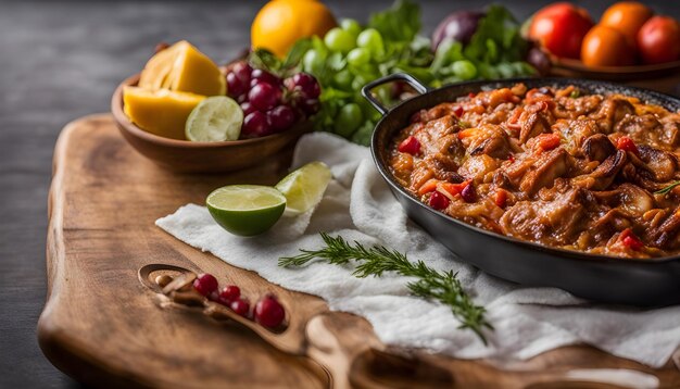 Photo a pan of food with a bowl of food and a bowl of food on it