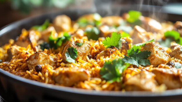a pan of food with chicken and vegetables cooking on it
