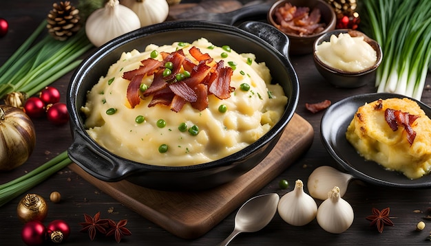 a pan of food with garlic onions and garlic