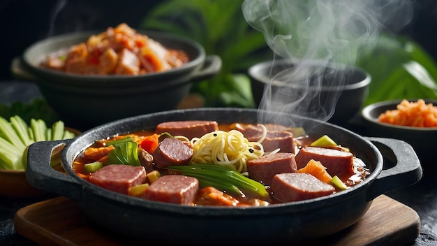 a pan of food with meat and vegetables on it