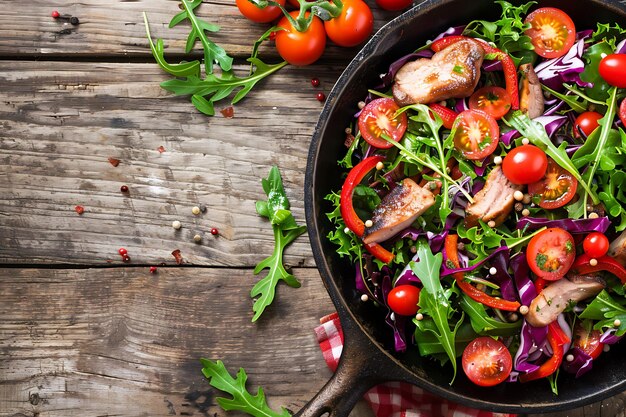 Photo a pan of fresh vegetables with tomatoes and lettuce