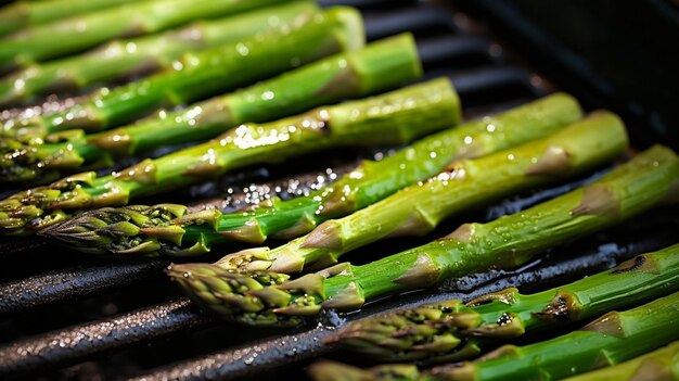 Pan fried asparagus grilled green asparagus on a cast iron plate ai generative