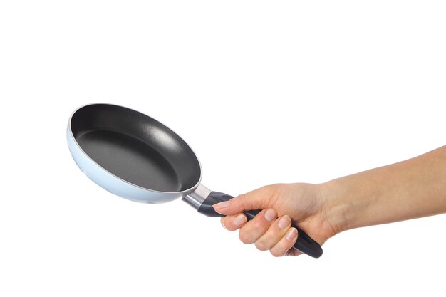 Pan in hands on a white background