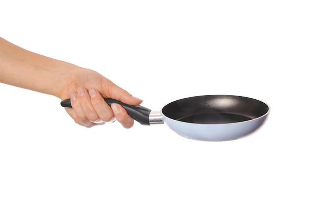 Pan in hands on a white background