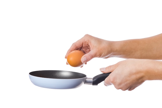 Pan in hands on a white background