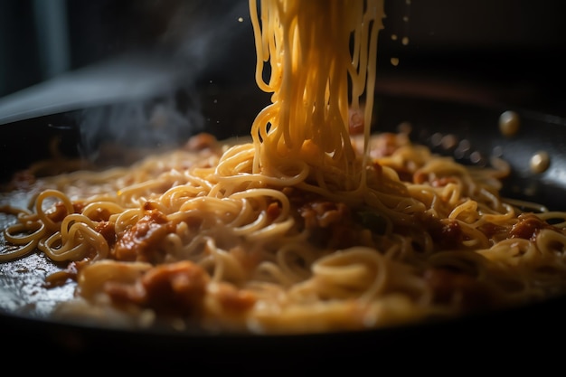 A pan of melted spaghetti