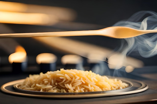 a pan of noodles with a spoon full of noodles