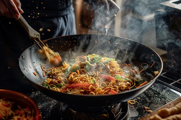 a pan of noodles with the word noodles on it