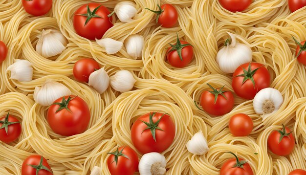 Photo a pan of pasta with tomatoes and a tomato on the top