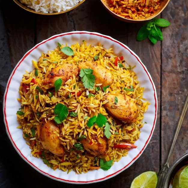 a pan of rice with chicken