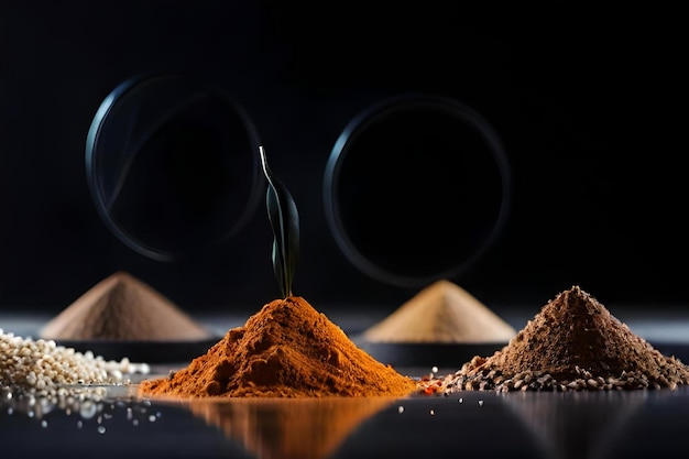 A pan of salt and spices with a black background.