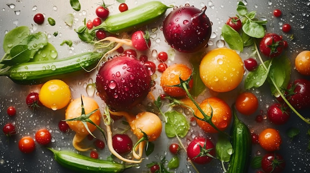 Foto una padella di verdure con sopra delle gocce d'acqua