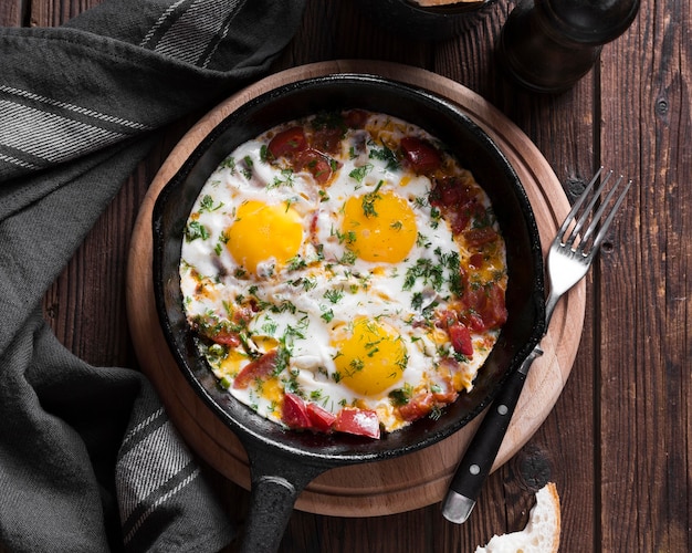 Pan with fried eggs