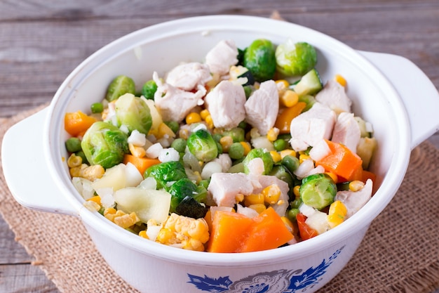 Pan with frozen vegetable mix for frying