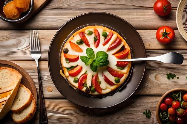 A pan with a pan of food that has a slice of cucumber on it.