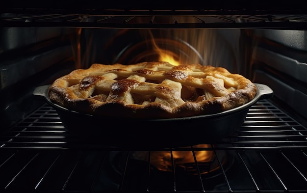 맛있는 사과 파이와 함께 오븐 안에 구워진 전문 음식 사진 ai 생성